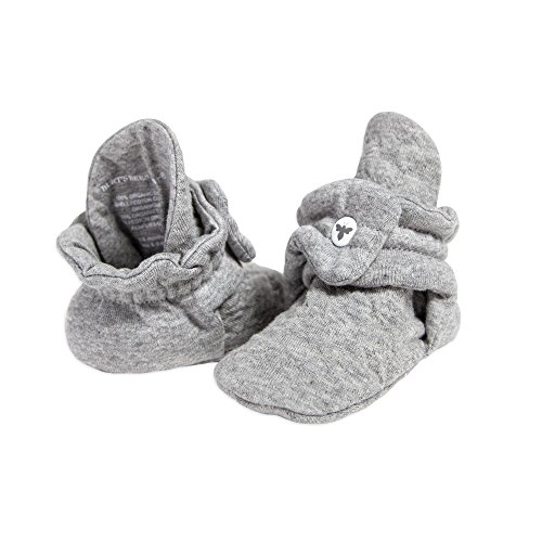 Book Cover Burt's Bees Baby baby girls Booties, Organic Cotton Adjustable Infant Shoes Slipper Sock, Heather Grey Quilted, 3-6 Months US
