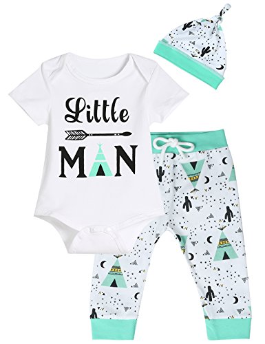 Baby Boys' Cute Desert Print Short Sleeve Romper Outfit Set (White02, 3-6 Months)