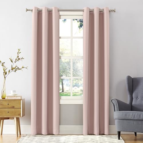 Sun Zero 53455 Easton Blackout Energy Efficient Grommet Curtain Panel, 40" x 84", Blush Pink