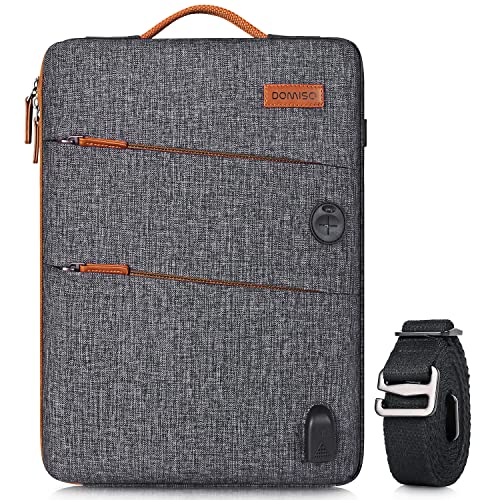 DOMISO 14 Inch Waterproof Laptop Bag Canvas with USB Charging Port Headphone Hole for 14" Laptops/Apple/Acer Chromebook 14/HP Pavilion 14 Stream 14/Lenovo/Dell/ASUS/MSI, Dark Grey
