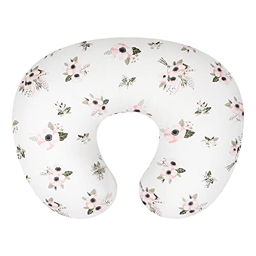Book Cover TILLYOU Large Zipper Personalized Nursing Pillow Cover, 100% Egyptian Cotton Soft Hypoallergenic Feeding Pillow Slipcovers for Baby Girls Boys, Fits Standard Infant Support Pillows, Floral