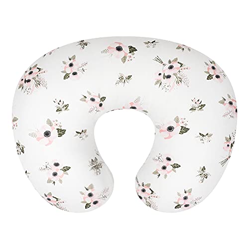 TILLYOU Large Zipper Personalized Nursing Pillow Cover, 100% Egyptian Cotton Soft Hypoallergenic Feeding Pillow Slipcovers for Baby Girls Boys, Fits Standard Infant Support Pillows, Floral