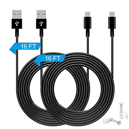 Book Cover FASTSNAIL 2 Pack 16.4FT Extension Charging Cable and Data Sync Cord Compatible with PS4/Xbox One Controllers,Kindle Fire,Android,USB to Micro USB Power Cable for YI Cam,NestCam Indoor etc.