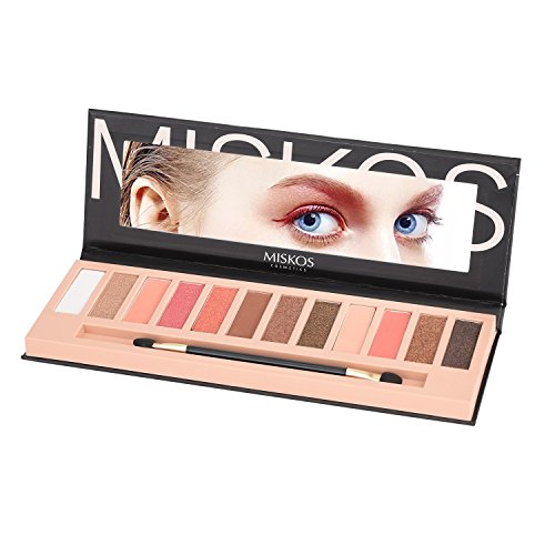 MISKOS 12 Colors Natural Nude Eyeshadow Palette Shimmer Matte Waterproof Eye Makeup Pallete Set Highly Pigmented Red Dark Naked Eye Shadow Pallet