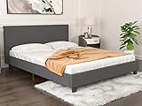 mecor Upholstered Linen Platform Bed Frame - Queen Bed Frames with Headboard and Wooden Slats Support - Fabric Low Profile Mattress Foundation - No Box Spring Needed - Dark Grey/Queen