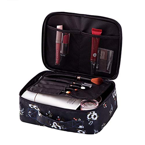 Eroute66 Little rock Flamingo Print Makeup Brushes Holder Bag Pouch Portable Gift for Girls, Black Flower