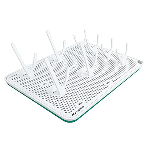 Nanobebe Slim Drying Rack â€“ Adjustable Baby Bottle Drying Mat with Built in Drainer & 8 Moveable Pegs â€“ Easily Dry & Store Breastfeeding Essentials Anywhere with Travel Bottle Drying Rack
