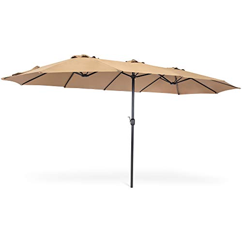 Best Choice Products 15x9ft Large Double-Sided Rectangular Outdoor Aluminum Twin Patio Market Umbrella w/ Crank and Wind Vents - Beige