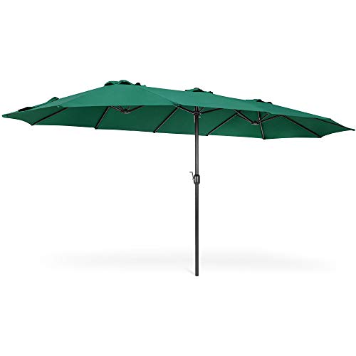 Best Choice Products 15x9ft Large Double-Sided Rectangular Outdoor Aluminum Twin Patio Market Umbrella w/Crank and Wind Vents - Green