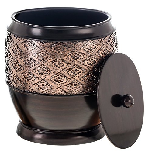 Dublin Small Trash Can with Lid - Decorative Waste Basket, Durable Resin Slim Bathroom Covered Garbage Can Wastebasket Bin for Diaper /Paper (Brown)