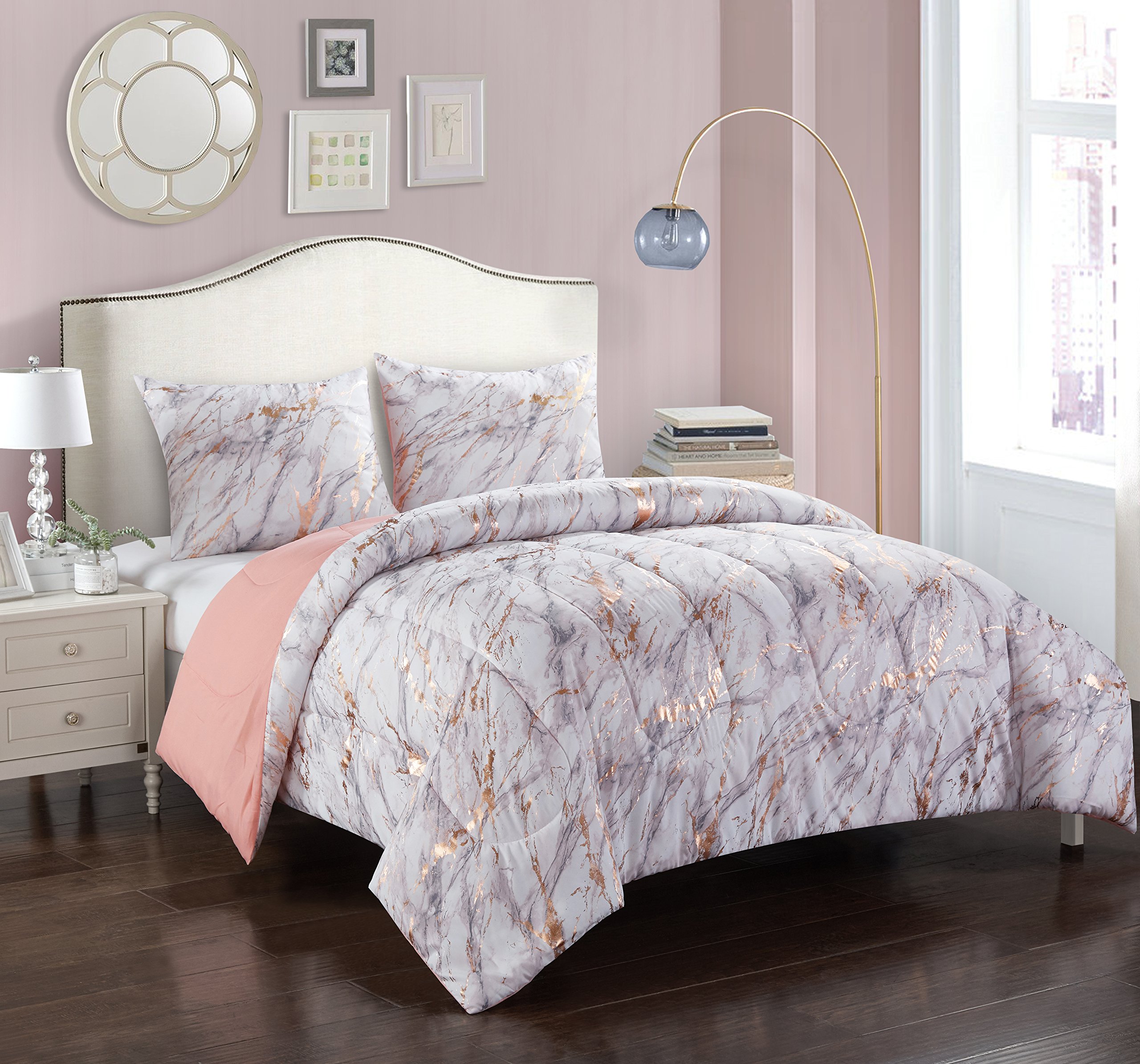 Book Cover pop shop Marble Comforter Set, Twin, Rose Gold T Twin Rose Gold T