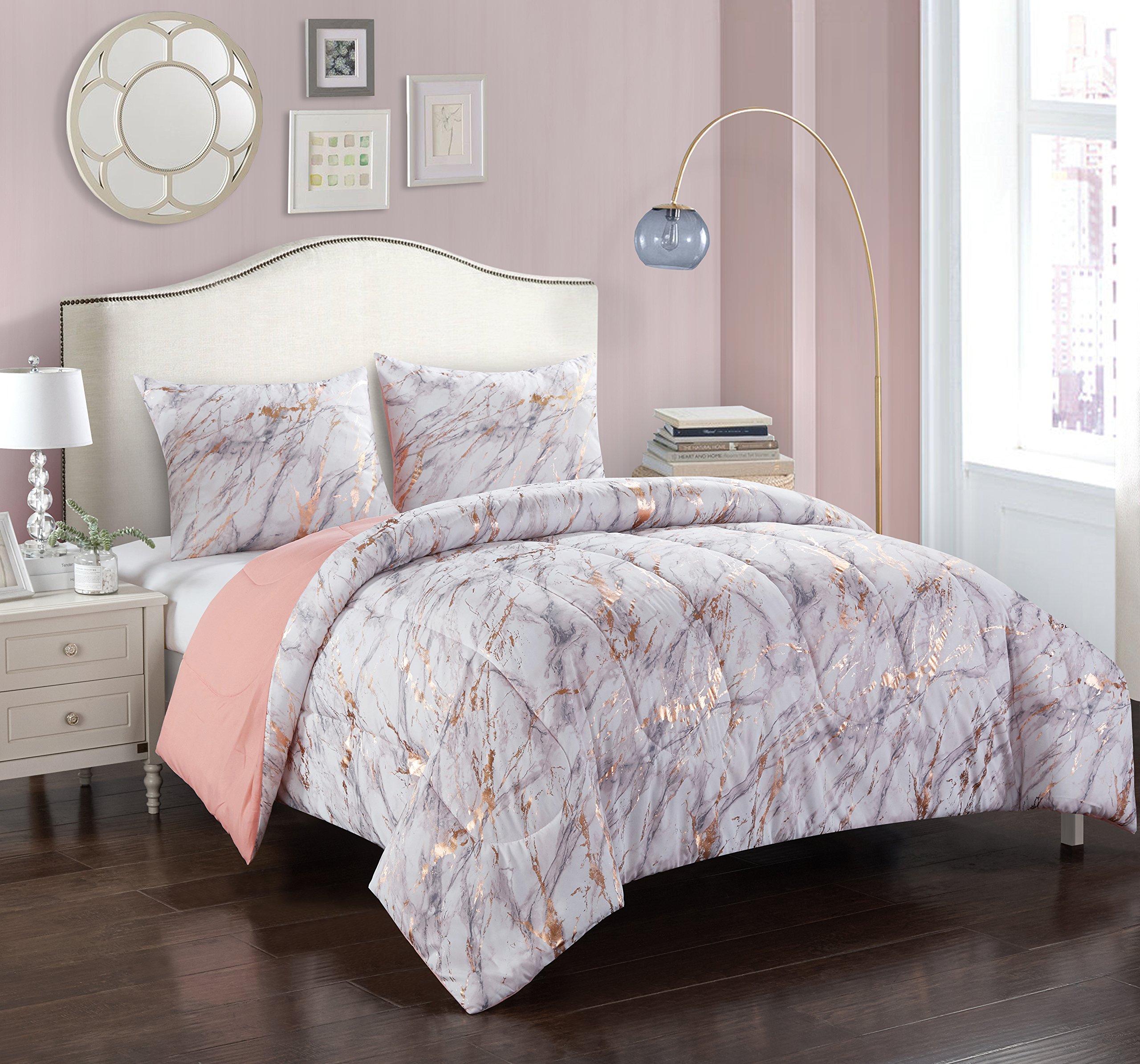 pop shop Marble Comforter Set, Twin, Rose Gold T Twin Rose Gold T