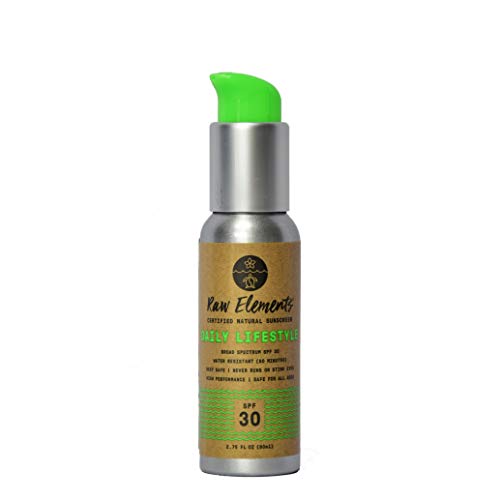 Raw Elements Daily Lifestyle Pump Certified Natural Sunscreen | Non-Nano Zinc Oxide, 95% Organic, Water Resistant, Reef Safe, Non-GMO, Cruelty Free, SPF 30, All Ages Safe, Lightweight Formula, 2.75oz