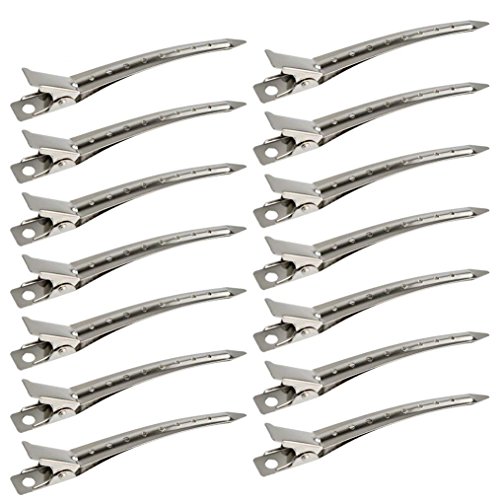 Book Cover 24 Packs Duck Bill Clips, Bantoye 3.5 Inches Rustproof Metal Alligator Curl Clips with Holes for Hair Styling, Hair Coloring, Silver