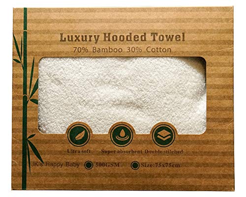 Luxury Hooded Baby Towel - 70% Bamboo & 30% Cotton for Durability and Ultra-Soft Fabric | 75x75cm Large Baby Towel and Super Absorbent, Perfect Baby Shower Gift for Boys and Girls by JK's Happy Baby