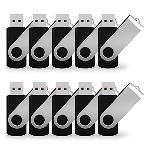 JUANWE 10 Pack 32GB Bulk USB 2.0 Flash Drive Thumb Drive Jump Drive Fold Storage Swivel Memory Stick with Key Ring Design Portable Pen Drive, Black