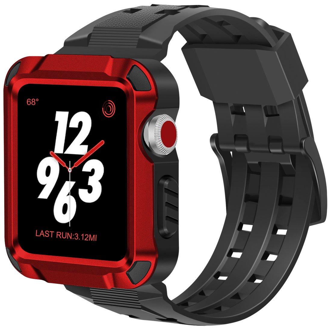 Book Cover iiteeology Compatible with Apple Watch Band 42mm, Men Metal Rugged Apple Watch Case with Sports Breathable iWatch Bands for Apple Watch 42mm Series 3 Series 2 Series 1-Red