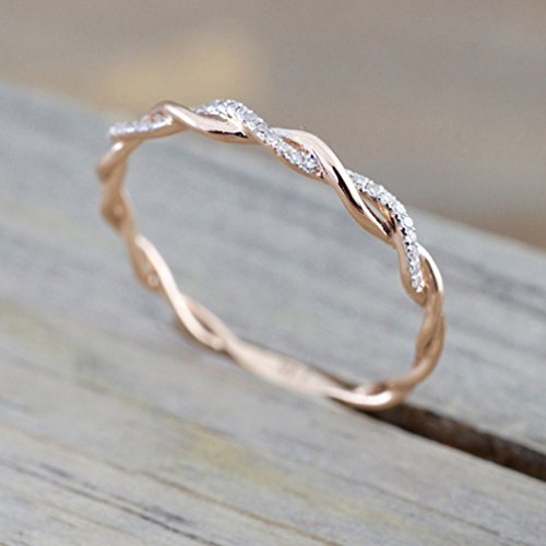 GUAngqi Rose Gold Stacking Twist Rope Ring Round Cut Diamond Rope Stackable Stacking Promise Ring Anniversary Gift,Rose Gold 7 Yards
