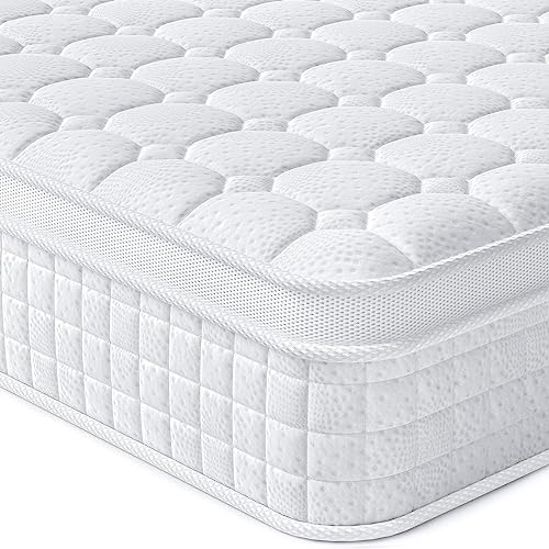 Book Cover Vesgantti 10 Inch Multilayer Hybrid Queen Mattress - Multiple Sizes & Styles Available, Ergonomic Design with Memory Foam and Pocket Spring, Medium Firm Feel, White