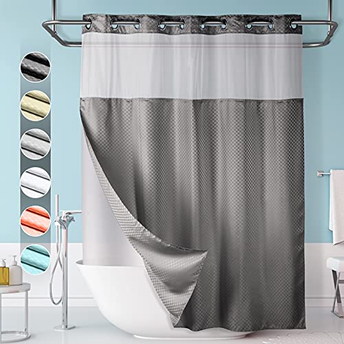 Book Cover Lagute SnapHook Hook Free Shower Curtain with Snap-in Liner & See Through Top Window | Hotel Grade, Machine Washable | 71Wx74L, Gray