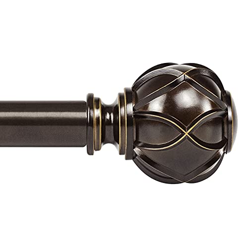KAMANINA 1 Inch Curtain Rod Telescoping Single Drapery Rod 72 to 144 Inches (6-12 Feet), Antique Bronze Curtain Rods for Windows 69 to 140 Inches, Netted Texture Finials