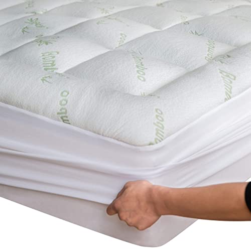Book Cover Bamboo Mattress Topper Cover Queen with 1 Pillow Protector Cooling Pillow Top Mattress Fits 8-20 Inches Deep Mattresses Pad Breathable Extra Plush Thick Extra Deep Fitted 20 Inches Rayon