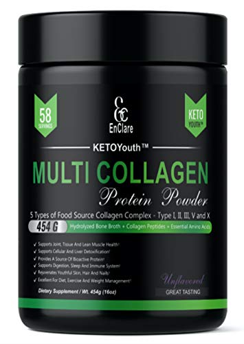 Multi Collagen Peptides Protein Powder - KETOYouth GrassFed Type I, II, III, V & X | Paleo, Keto Diet, Low Carb AntiAging, Joint, Bone, Skin, Hair, Nails, Digestion, Unflavored NonGMO