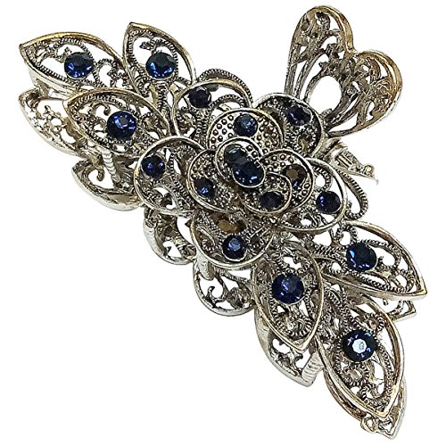 Book Cover Numblartd Vintage Chic Metal Alloy Rhinestone Large Size Fancy Hair Claw Jaw Clips Pins - Women Fashion Retro Flowers Hair Catch Hair Updo Grip Hair Accessories for Thick Hair