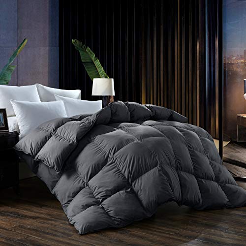 Book Cover L LOVSOUL Goose Down Fiber and Feather Fiber Comforter King All Season Duvet Insert,Soft Goose Down Comforter,1200 Thread Count 700+Fill Power 100% Egyptian Cotton(Grey,106x90inches)