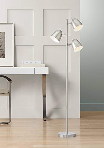 360 Lighting Aaron Modern Retro Standing Floor Lamp Tree 3-Light 64" Tall Brushed Nickel Silver Adjustable Swivel Dome Heads for Living Room Reading House Bedroom Home Office