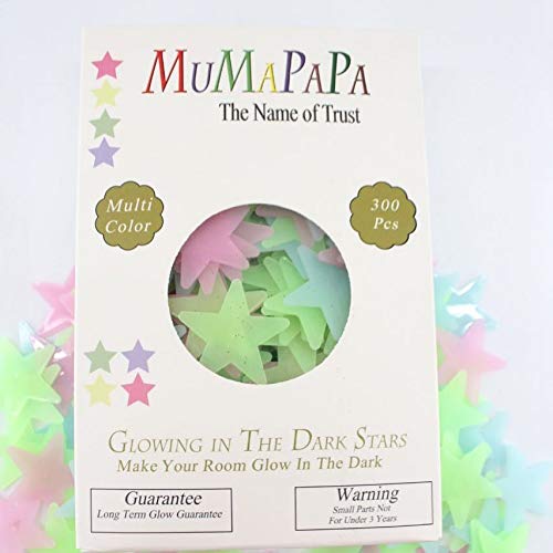 Book Cover MumaPapa Glow in The Dark Stars Wall Stickers - Perfectly Sticky, Reusable, Muticolor 3D Glowing Stars with Planets for Kids Bedroom Decor
