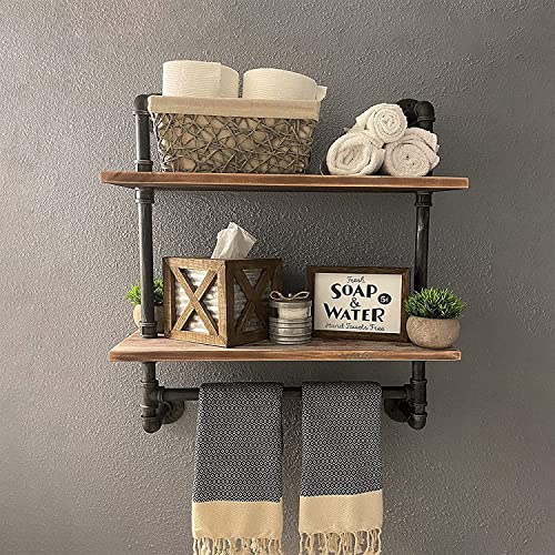 Book Cover Industrial Pipe Shelving,Iron Pipe Shelves Industrial Bathroom Shelves with Towel bar,24in Rustic Metal Pipe Floating Shelves Pipe Wall Shelf,2 Tier Industrial Shelf Wall Mounted,Retro Brown