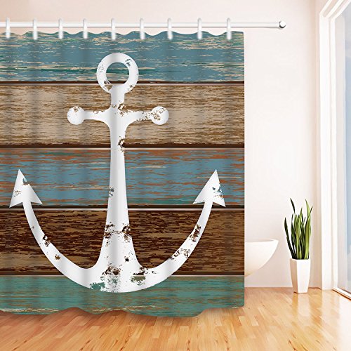 Bathroom Shower Curtain Nautical Anchor Shower Curtains with 12 Hooks Fabric Bathroom Curtain Durable Waterproof Anti-Mildew Bath Curtain Sets