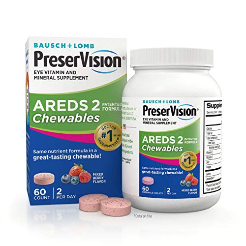 Book Cover PreserVision AREDS 2 Eye Vitamin & Mineral Supplement, Contains Lutein, Vitamin C, Zeaxanthin, Zinc & Vitamin E, 60 Chewable Tablets (Packaging May Vary)