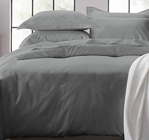 Book Cover Duvet Cover Set Full / Queen - Slate Grey 3 Piece Bedding Set, 400 Thread Count Sateen Weave, 100% Pure Cotton Comforter Cover and Two Pillow Shams, with Button Closure and Corner Ties