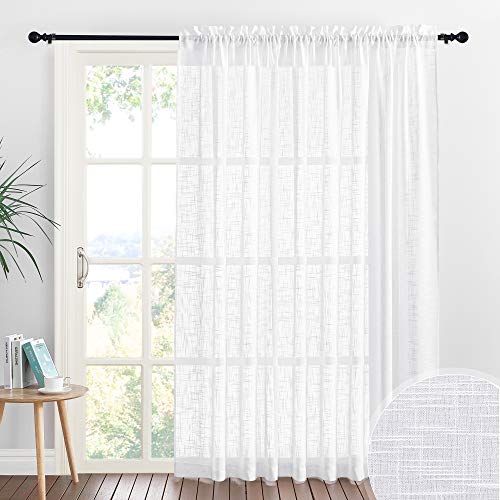 Book Cover RYB HOME White Sheer Curtains - Linen Sheer Curtain Large Window Privacy Semi Sheer for Living Room Dining Bedroom Patio Sliding Glass Door Window Decor, 100 inches Wide x 84 inches Long, 1 Pc