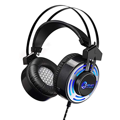 Ombar Gaming Headset for PS4, Xbox one Controller, Nintendo Switch with 7.1 Surround Sound Stereo, Noise Cancelling Over Ear Headphones with Mic, Breathing Earmuffs, LED Light, 50mm magnetic neodymium driver