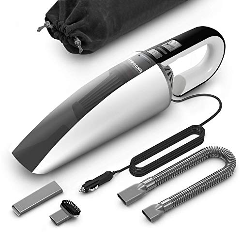 Car Vacuum Cleaner High Power 4500Pa Strong Suction, HERCHR DC 12V 96W Portable Light-Weight Handheld Automotive Wet-Dry Vacuums for Car, 16.4ft Power Cord, Carry Bag, White (white-02)