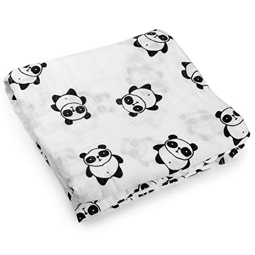 Book Cover Kyapoo Muslin Swaddle Blankets 100% Cotton, Soft and Breathable,Panda, Large 47â€™â€™ X 47â€™â€™, 1 Pack