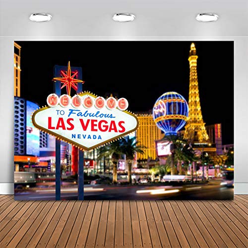 Book Cover Mocsicka Welcome to Las Vegas Backdrop Casino City Night Scenery Background 7x5ft Vinyl Billboard Banner Themed Party Decoration Backdrops