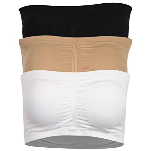 Book Cover TIME AND RIVER Junior Ladies Bandeau Strapless Tube Top with Removable Padding Active Base Layer Bra 3 Pack Black Beige White, S