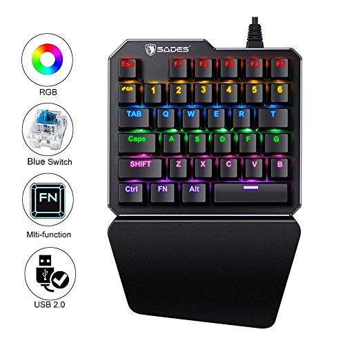 Fouhurt One Handed Keyboard One-Handed Mechanical Gaming Keyboard RGB LED Backlit SADES Portable Mini Gaming Keypad for LOL/PUBG/Wow/Dota/OW/Fps Game