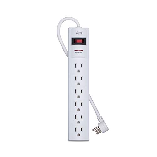 KMC 6-Outlet Surge Protector Power Strip 10-Foot Cord, 1200 Joule, Overload Protection