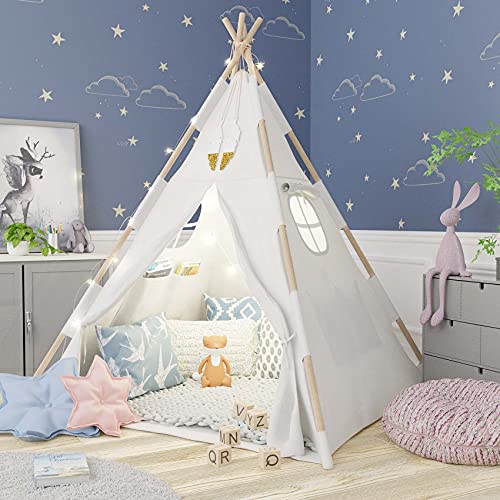 Book Cover New Tazztoys Kids Teepee Tent for Kids with Fairy Lights - Toddler Teepee - Tipi Tent Kids - Baby Teepee - Kids Teepee Tent Indoor