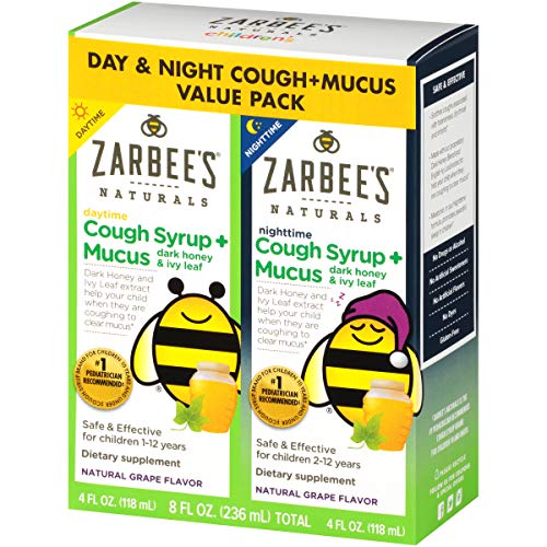 Book Cover Zarbee's Naturals Children's Cough Syrup* + Mucus Daytime & Nighttime, Grape Flavor, 4 Ounces (Pack of 2)