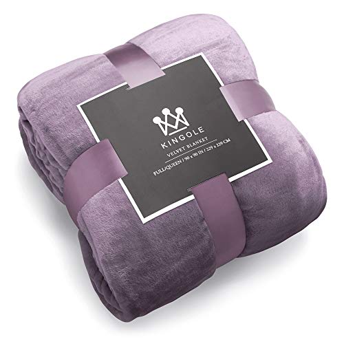 Book Cover Kingole Flannel Fleece Microfiber Throw Blanket, Luxury Lavender Purple Queen Size Lightweight Cozy Couch Bed Super Soft and Warm Plush Solid Color 350GSM (90 x 90 inches)