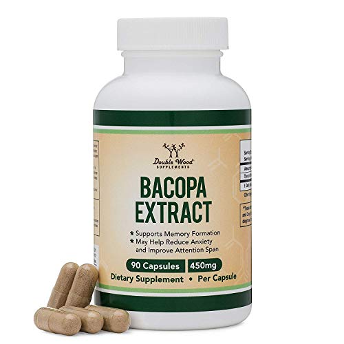 Bacopa Monnieri Capsules - 450mg, 90 Count (Made in USA) Non-GMO, Gluten Free, Concentrated 20% Bacosides Brahmi Extract by Double Wood Supplements