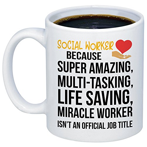 MyCozyCups Social Worker Gifts - Amazing Social Worker Miracle Worker Job Title Coffee Mug - Funny Unique Gift Idea 11oz Cup for Birthday, Christmas - Cute Quote Saying Appreciation Present for Women