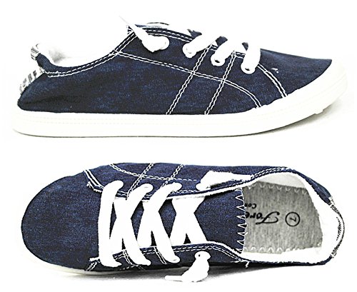 Forever Link Comfort Women's Lace up Casual Street Sneakers Flat Shoes (9, Navy-01)