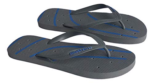Shower Shoez Men's Non-Slip Pool Dorm Water Sandals Flip Flops (Large 10/11, Grey/Blue)